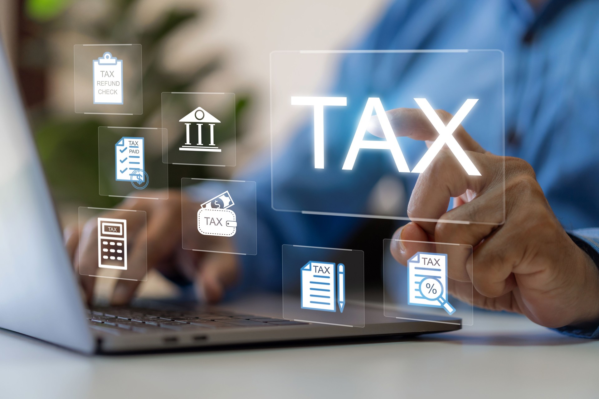 People with tax technology online system, business finance management, tax return process, accounting and financial planning, revenue analysis, calculation, vat, electronic payment, tax refund policy